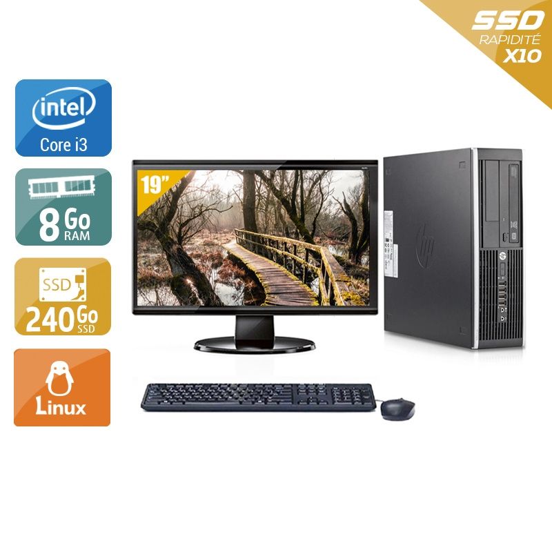 HP Compaq Elite 8200 SFF i3 avec Écran 19 pouces 8Go RAM 240Go SSD Linux