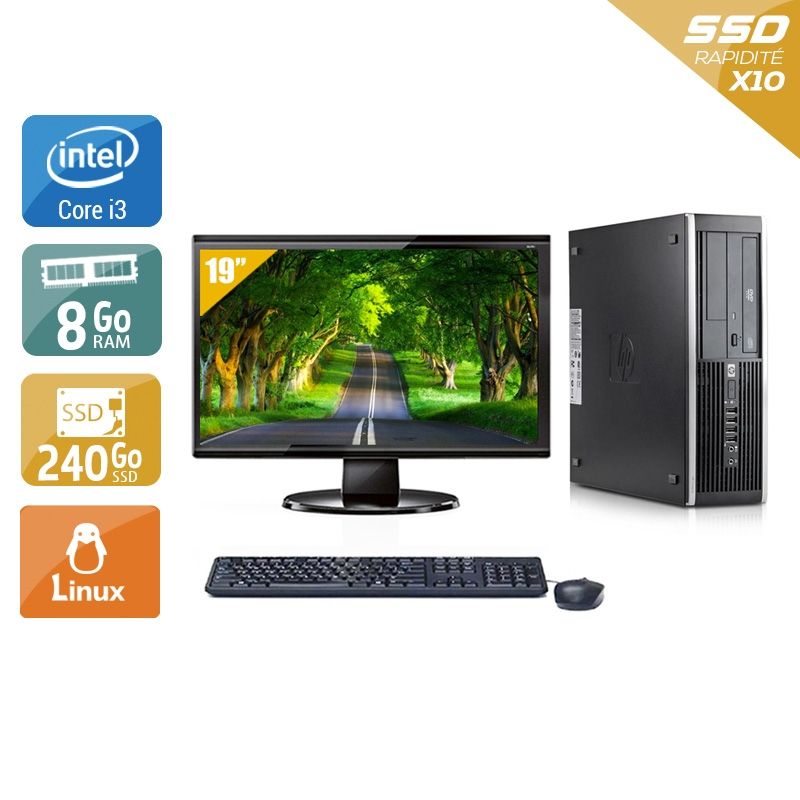 HP Compaq Elite 8300 SFF i3 avec Écran 19 pouces 8Go RAM 240Go SSD Linux