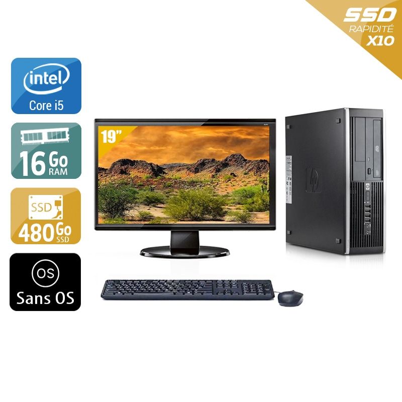 HP Compaq Elite 8300 SFF i5 avec Écran 19 pouces 16Go RAM 480Go SSD Sans OS