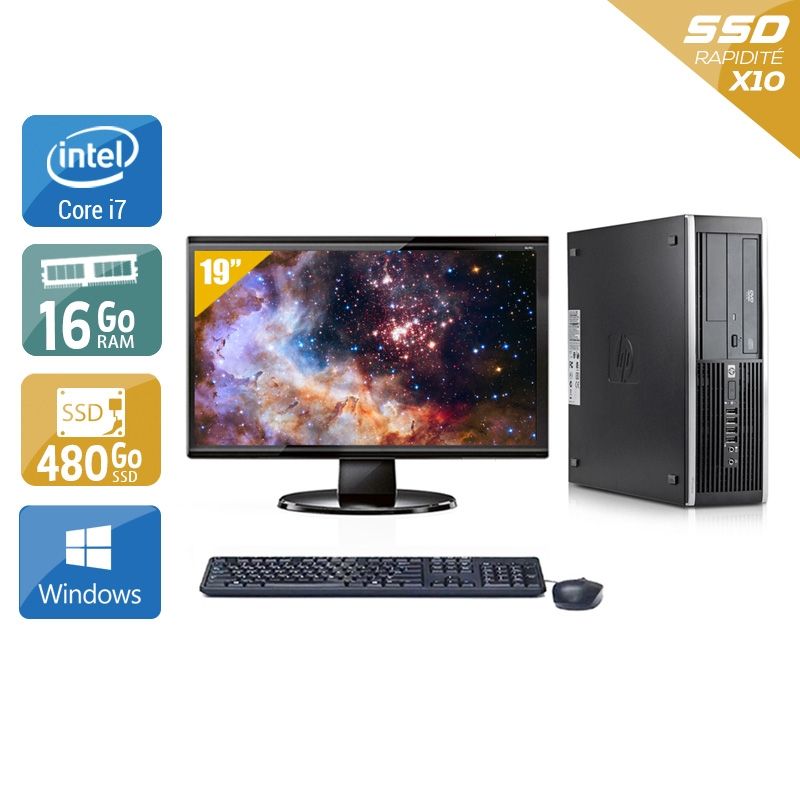 HP Compaq Elite 8300 SFF i7 avec Écran 19 pouces 16Go RAM 480Go SSD Windows 10