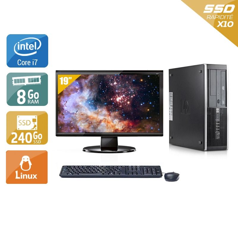 HP Compaq Elite 8300 SFF i7 avec Écran 19 pouces 8Go RAM 240Go SSD Linux