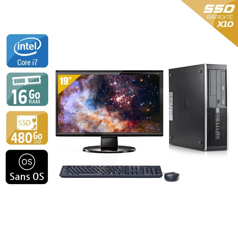 HP Compaq Elite 8300 SFF i7 avec Écran 19 pouces 16Go RAM 480Go SSD Sans OS