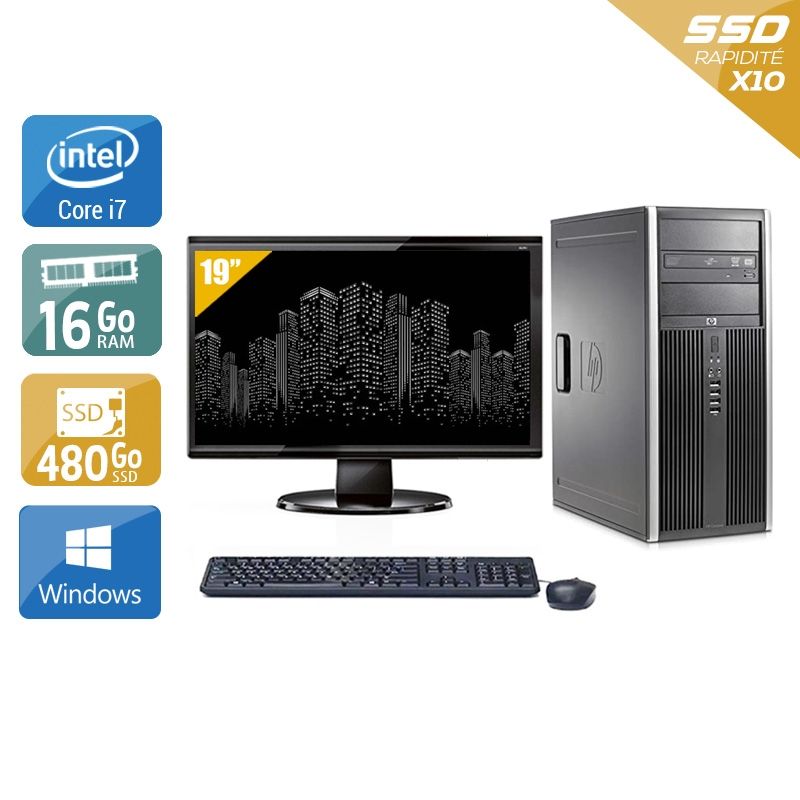 HP Compaq Elite 8300 Tower i7 avec Écran 19 pouces 16Go RAM 480Go SSD Windows 10