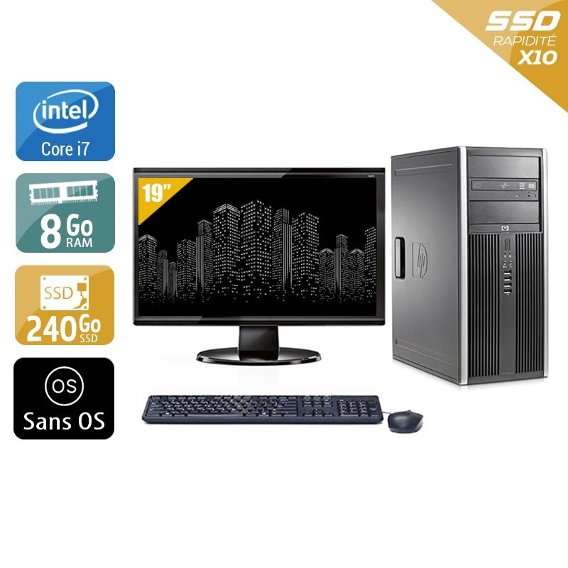 HP Compaq Elite 8300 Tower i7 avec Écran 19 pouces 8Go RAM 240Go SSD Sans OS