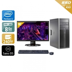 HP Compaq Elite 8300 Tower Pentium G Dual Core avec Écran 19 pouces 8Go RAM 240Go SSD Sans OS