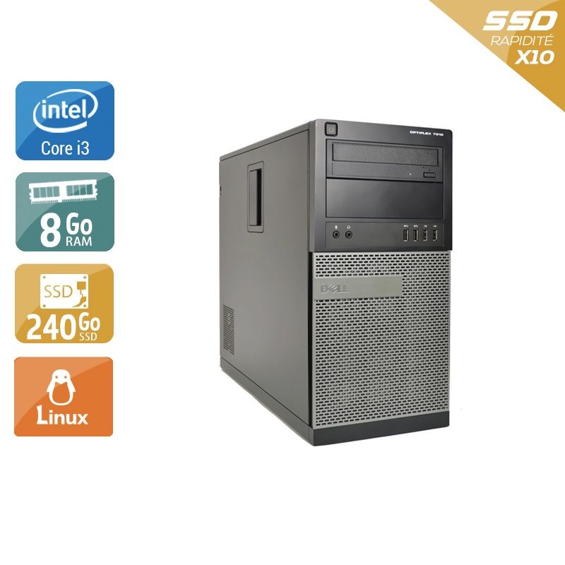 Dell Optiplex 7010 Tower i3 8Go RAM 240Go SSD Linux