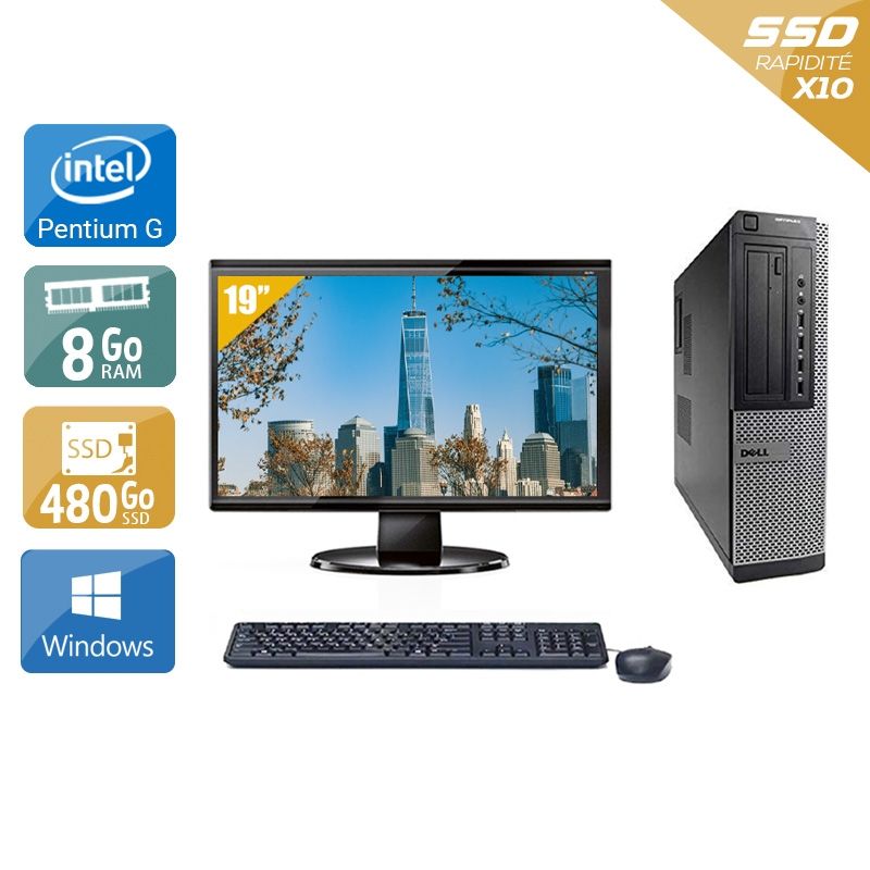 Dell Optiplex 7010 Desktop Pentium G Dual Core avec Écran 19 pouces 8Go RAM 480Go SSD Windows 10