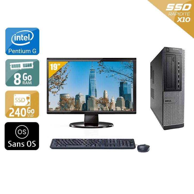 Dell Optiplex 7010 Desktop Pentium G Dual Core avec Écran 19 pouces 8Go RAM 240Go SSD Sans OS