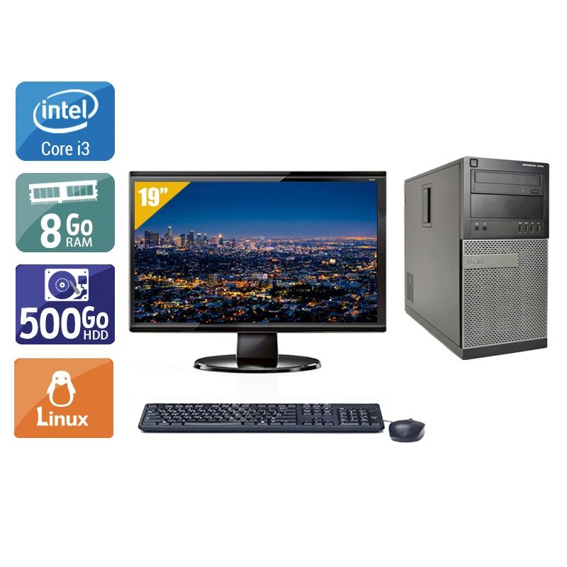 Dell Optiplex 7010 Tower i3 avec Écran 19 pouces 8Go RAM 500Go HDD Linux