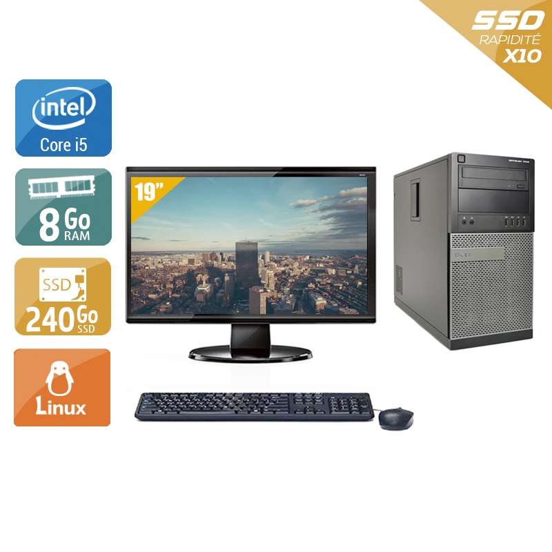 Dell Optiplex 7010 Tower i5 + Écran - 19'' 8Go RAM 240Go SSD Linux  Très bon étatOccasion certifiée reconditionnée Bon état -  reconditionné disponible sur Kiatoo