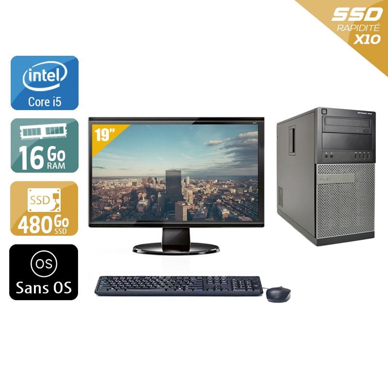 Dell Optiplex 7010 Tower i5 avec Écran 19 pouces 16Go RAM 480Go SSD Sans OS