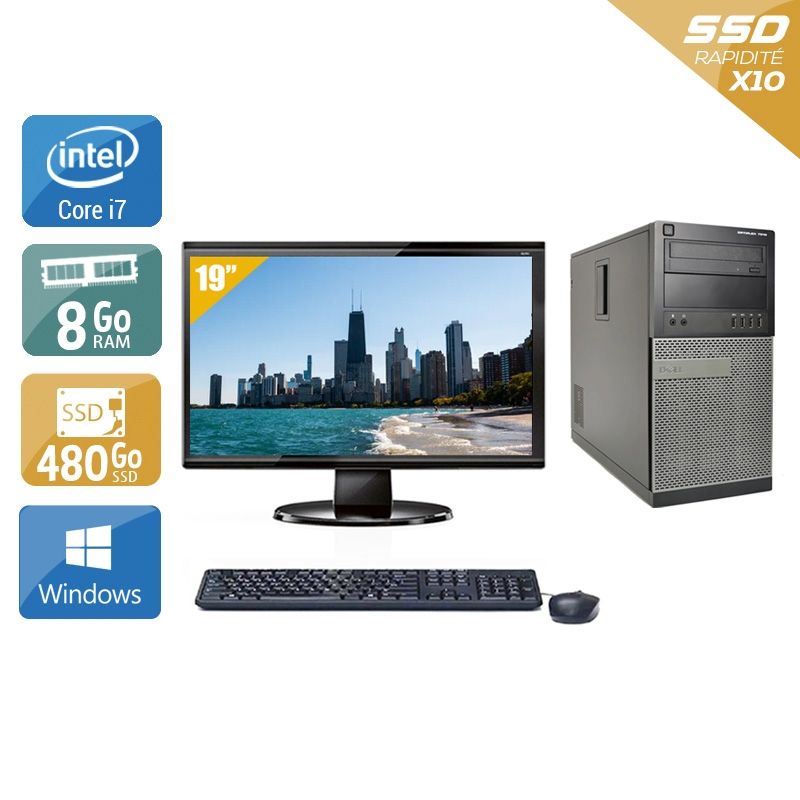 Dell Optiplex 7010 Tower i7 avec Écran 19 pouces 8Go RAM 480Go SSD Windows 10