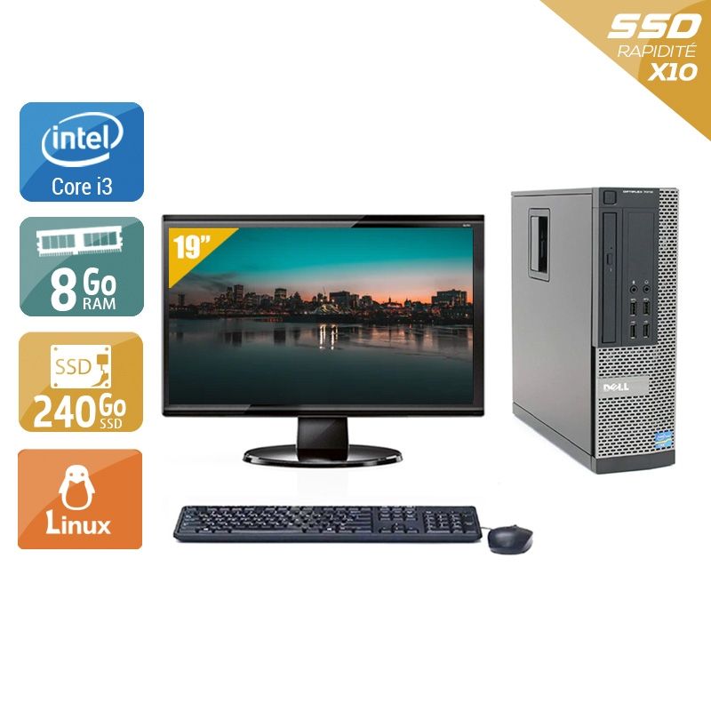 Dell Optiplex 7010 SFF i3 avec Écran 19 pouces 8Go RAM 240Go SSD Linux