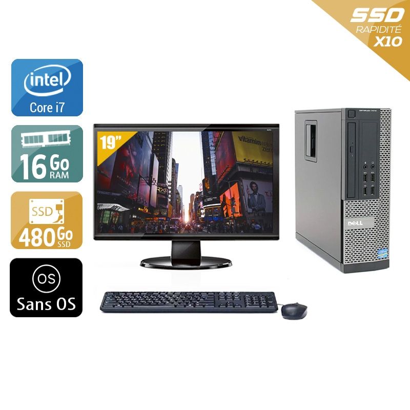 Dell Optiplex 7010 SFF i7 avec Écran 19 pouces 16Go RAM 480Go SSD Sans OS