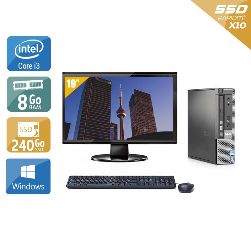 Dell Optiplex 7010 USDT i3 avec Écran 19 pouces 8Go RAM 240Go SSD Windows 10