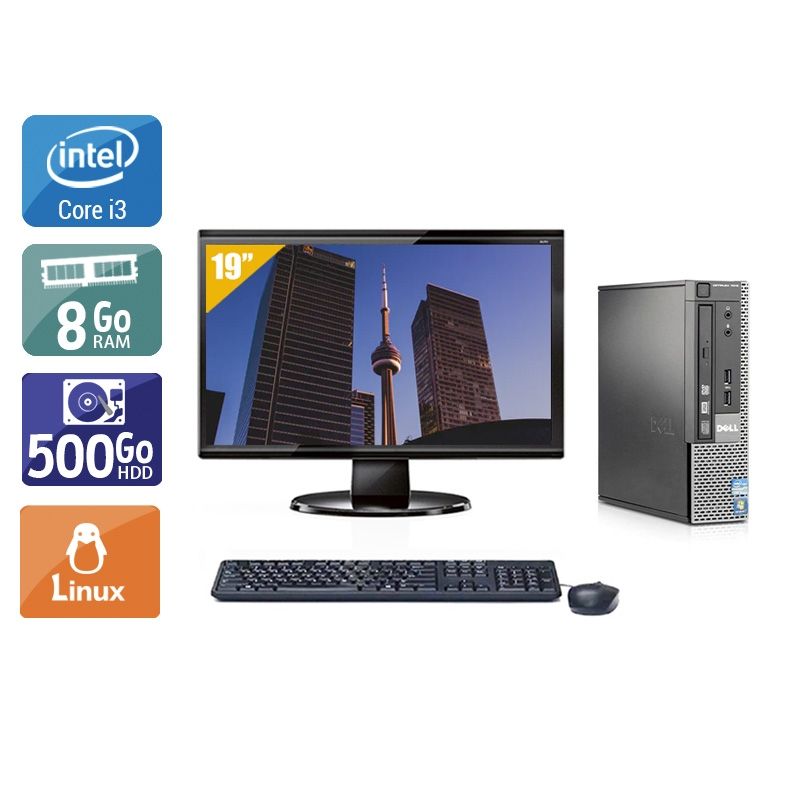 Dell Optiplex 7010 USDT i3 avec Écran 19 pouces 8Go RAM 500Go HDD Linux