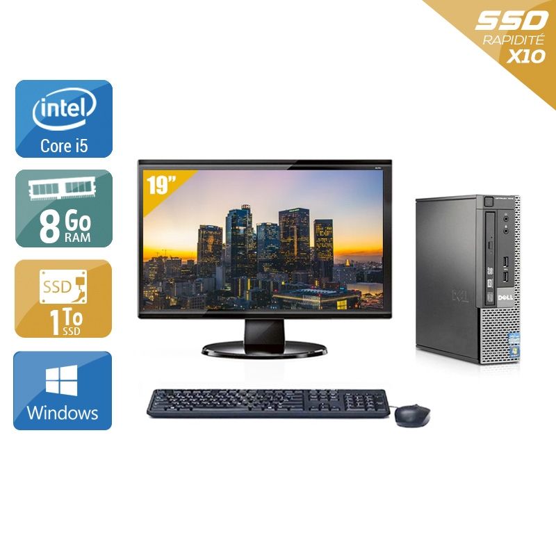 Dell Optiplex 7010 USDT i5 avec Écran 19 pouces 8Go RAM 1To SSD Windows 10