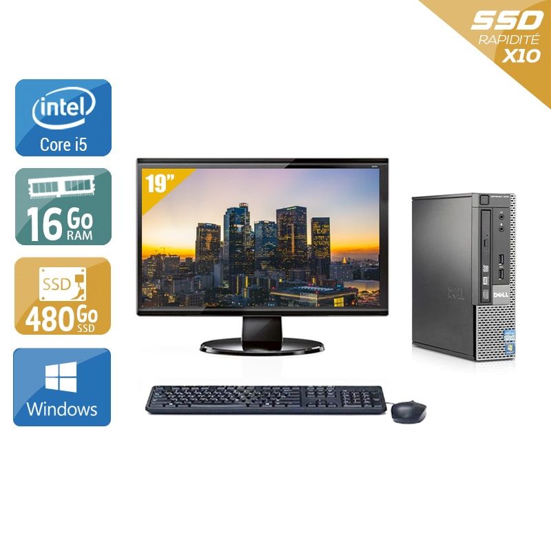 Dell Optiplex 7010 USDT i5 avec Écran 19 pouces 16Go RAM 480Go SSD Windows 10