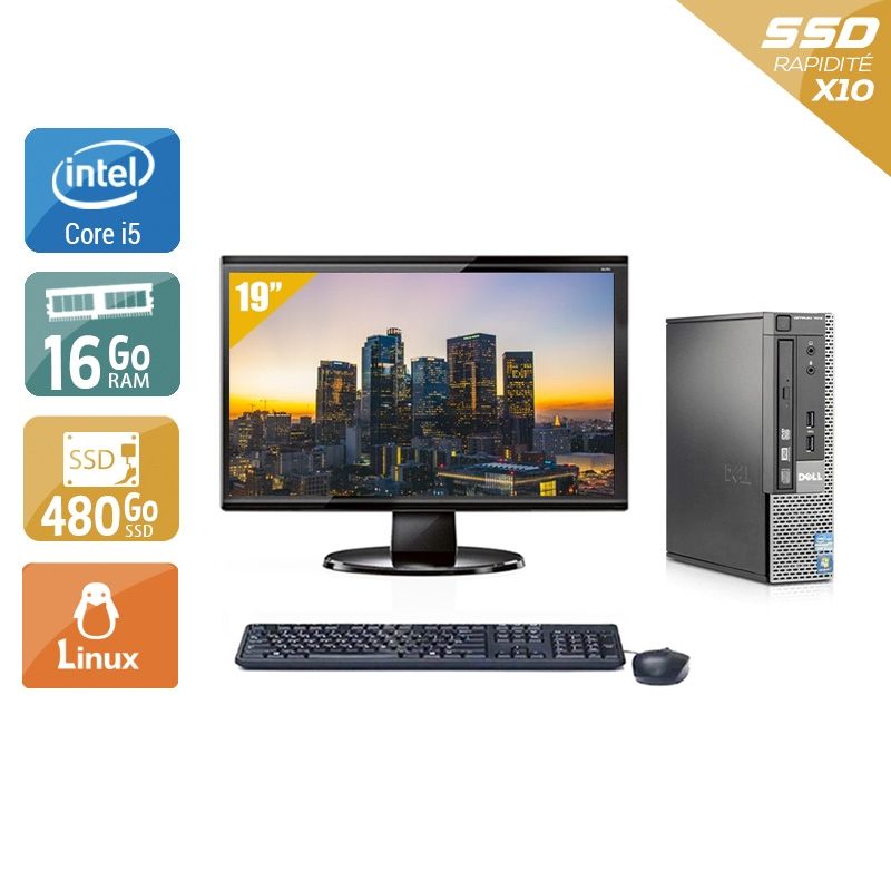 Dell Optiplex 7010 USDT i5 avec Écran 19 pouces 16Go RAM 480Go SSD Linux