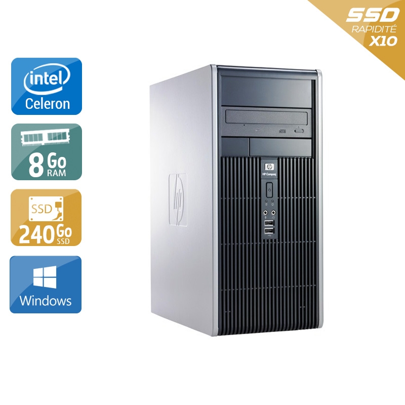 HP Compaq dc7800 Tower Celeron Dual Core - 8Go RAM 240Go SSD Windows 10  État correctOccasion certifiée reconditionnée
