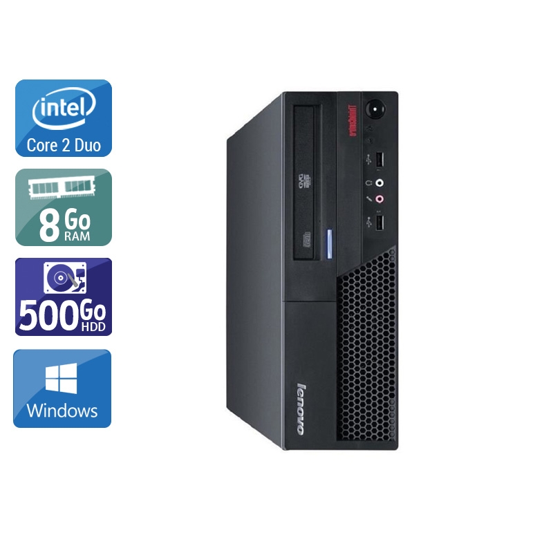 Lenovo ThinkCentre M58 SFF Core 2 Duo - 8Go RAM 500Go HDD Windows 10  État correctOccasion certifiée reconditionnée