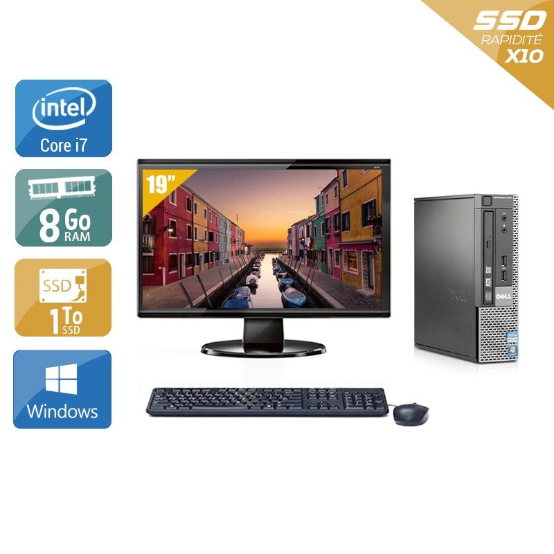 Dell Optiplex 7010 USDT i7 avec Écran 19 pouces 8Go RAM 1To SSD Windows 10