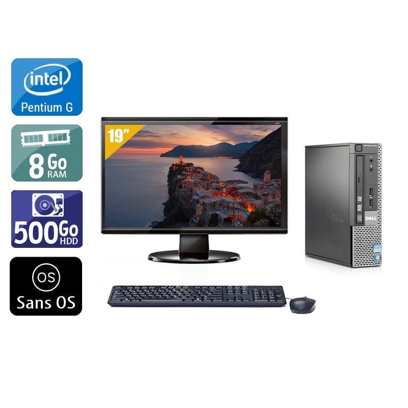 Dell Optiplex 7010 USDT Pentium G Dual Core avec Écran 19 pouces 8Go RAM 500Go HDD Sans OS