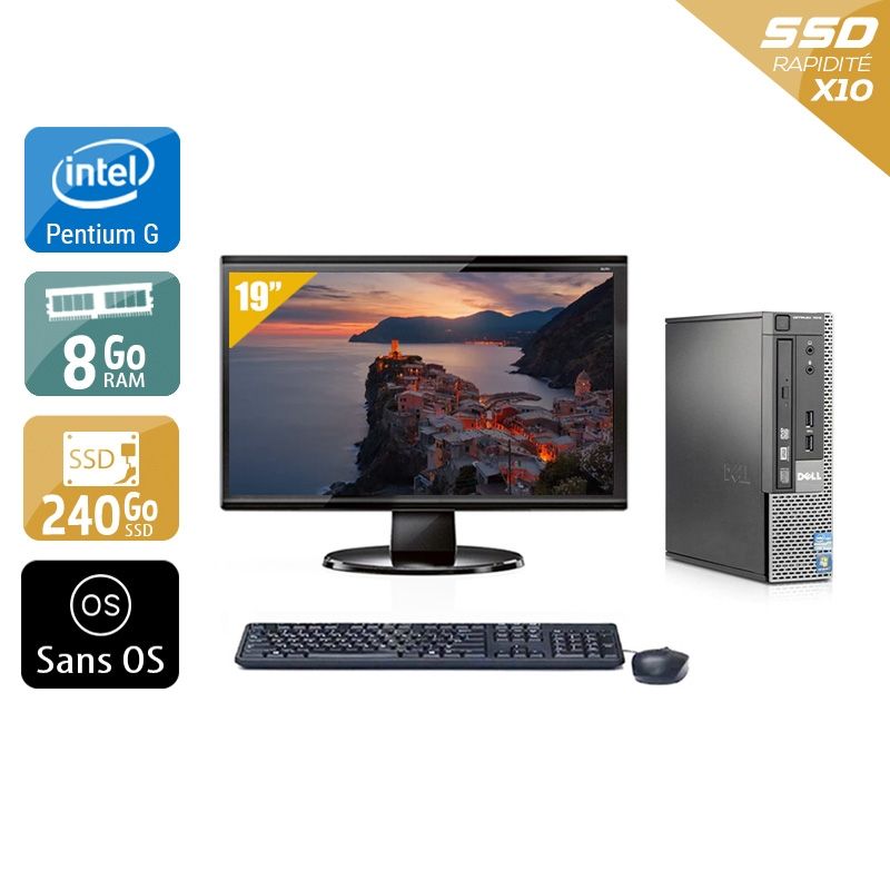 Dell Optiplex 7010 USDT Pentium G Dual Core avec Écran 19 pouces 8Go RAM 240Go SSD Sans OS