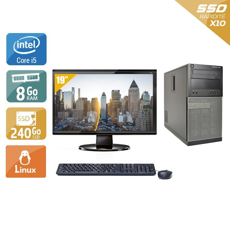 Dell Optiplex 7020 Tower i5 avec Écran 19 pouces 8Go RAM 240Go SSD Linux