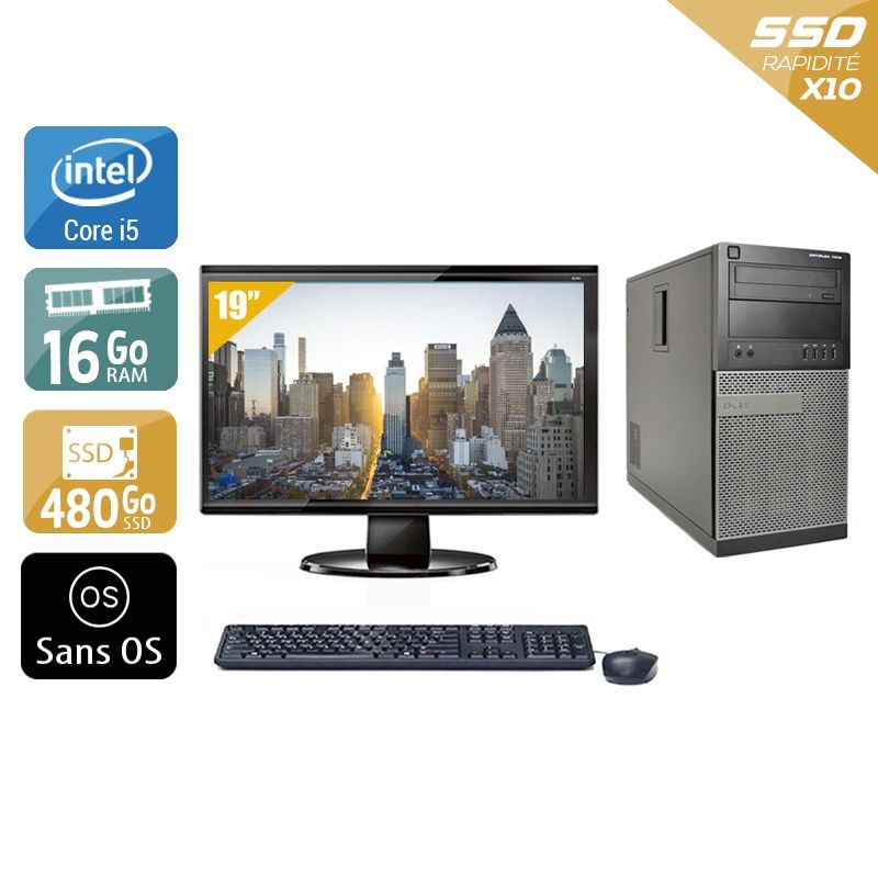 Dell Optiplex 7020 Tower i5 avec Écran 19 pouces 16Go RAM 480Go SSD Sans OS