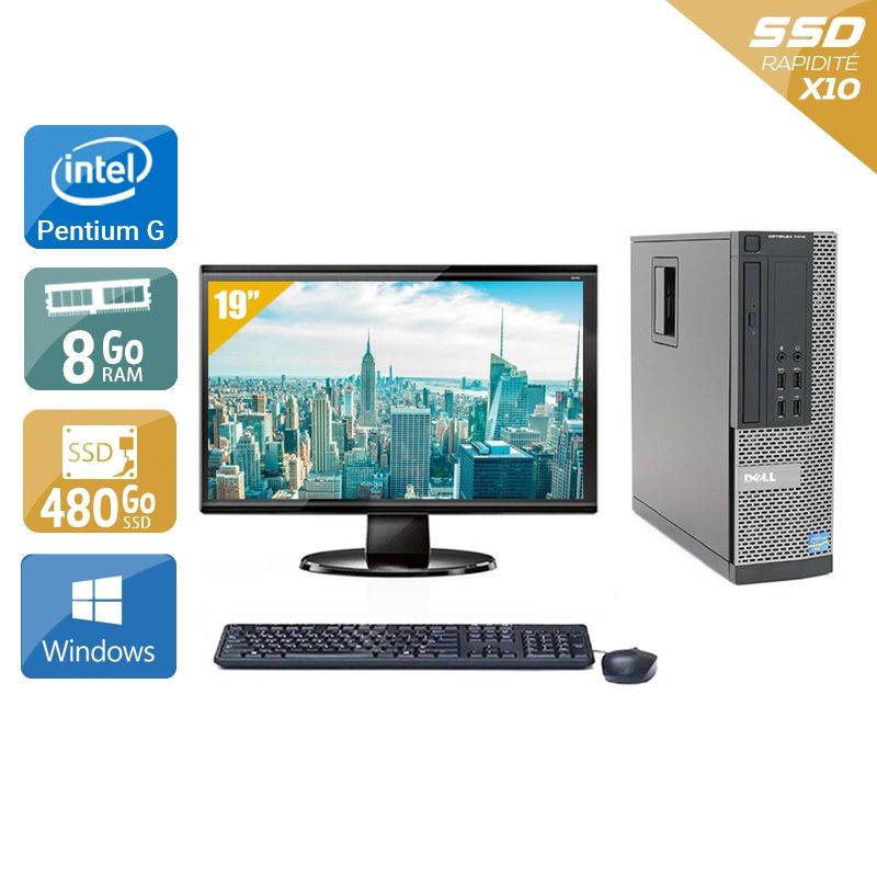 Dell Optiplex 7020 SFF Pentium G Dual Core avec Écran 19 pouces 8Go RAM 480Go SSD Windows 10