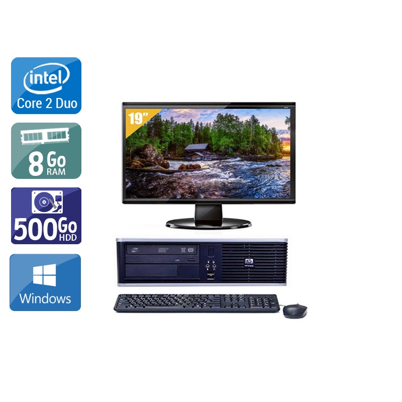 HP Compaq dc7800 SFF Core 2 Duo avec Écran 19 pouces 8Go RAM 500Go HDD Windows 10