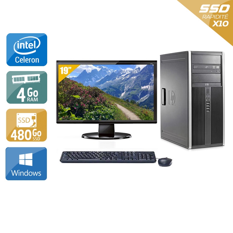 HP Compaq dc7900 Tower Celeron Dual Core avec Écran 19 pouces 8Go RAM 480Go SSD Windows 10