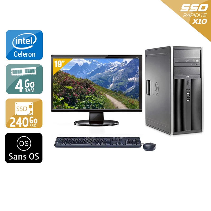 HP Compaq dc7900 Tower Celeron Dual Core avec Écran 19 pouces 8Go RAM 240Go SSD Sans OS