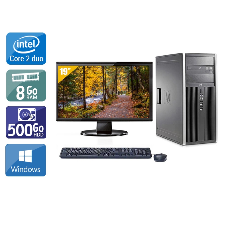 HP Compaq dc7900 Tower Core 2 Duo avec Écran 19 pouces 8Go RAM 500Go HDD Windows 10