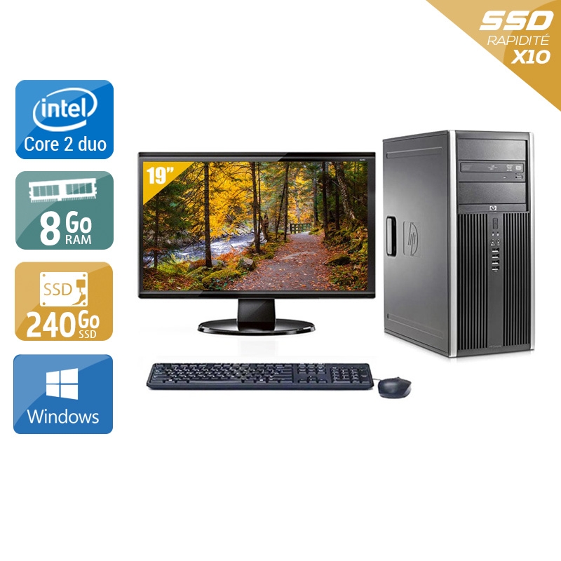 HP Compaq dc7900 Tower Core 2 Duo avec Écran 19 pouces 8Go RAM 240Go SSD Windows 10