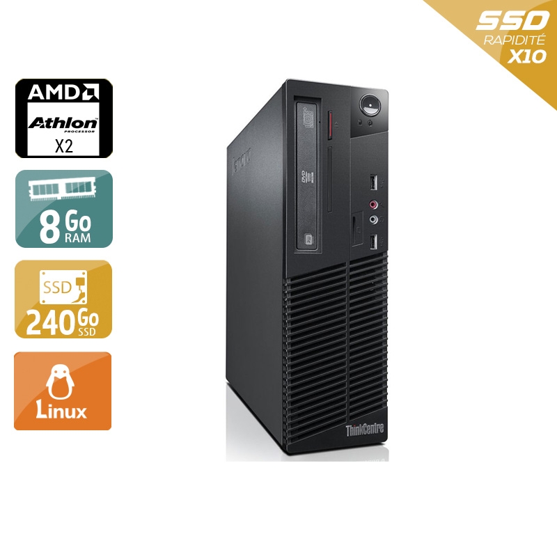 Lenovo ThinkCentre M77 SFF AMD Athlon Dual Core - 8Go RAM 240Go SSD Linux  État correctOccasion certifiée reconditionnée