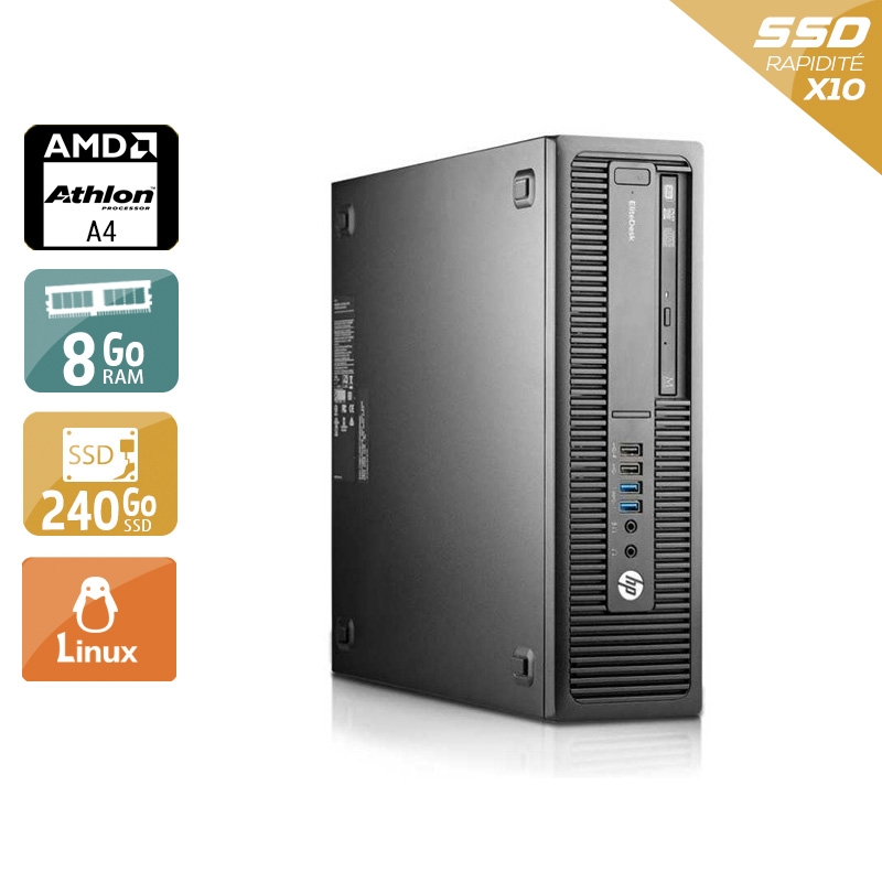 HP EliteDesk 705 G1 SFF AMD A4 - 8Go RAM 240Go SSD Linux  État correctOccasion certifiée reconditionnée