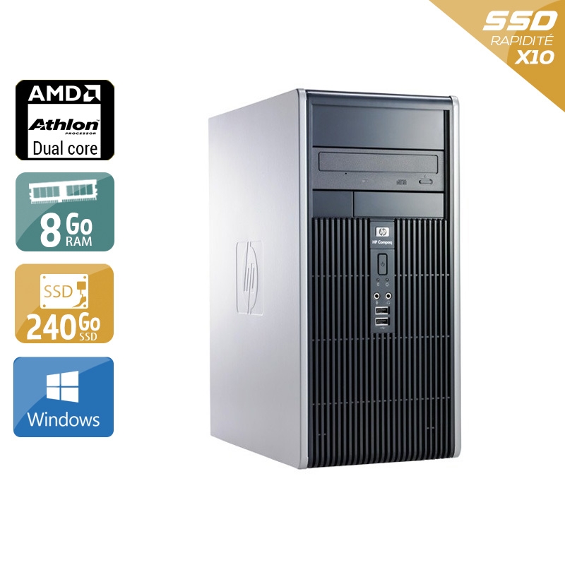 HP Compaq dc5850 Tower AMD Athlon Dual Core - 8Go RAM 240Go SSD Windows 10  État correctOccasion certifiée reconditionnée Bon état -  reconditionné disponible sur Kiatoo