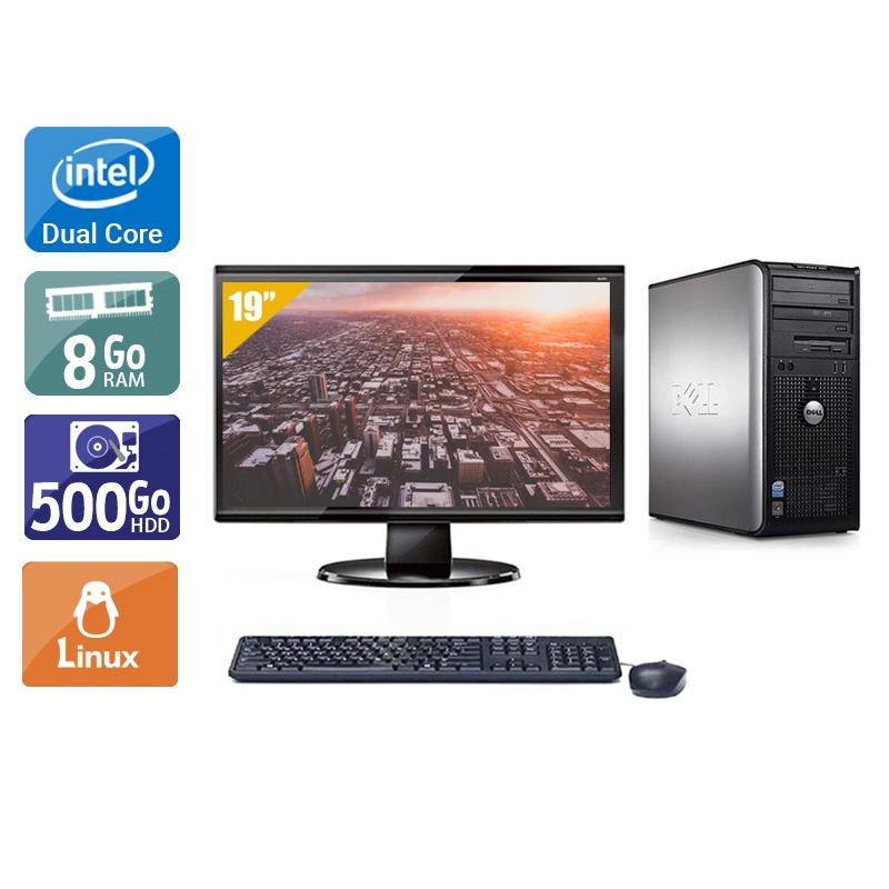 Dell Optiplex 760 Tower Dual Core avec Écran 19 pouces 8Go RAM 500Go HDD Linux