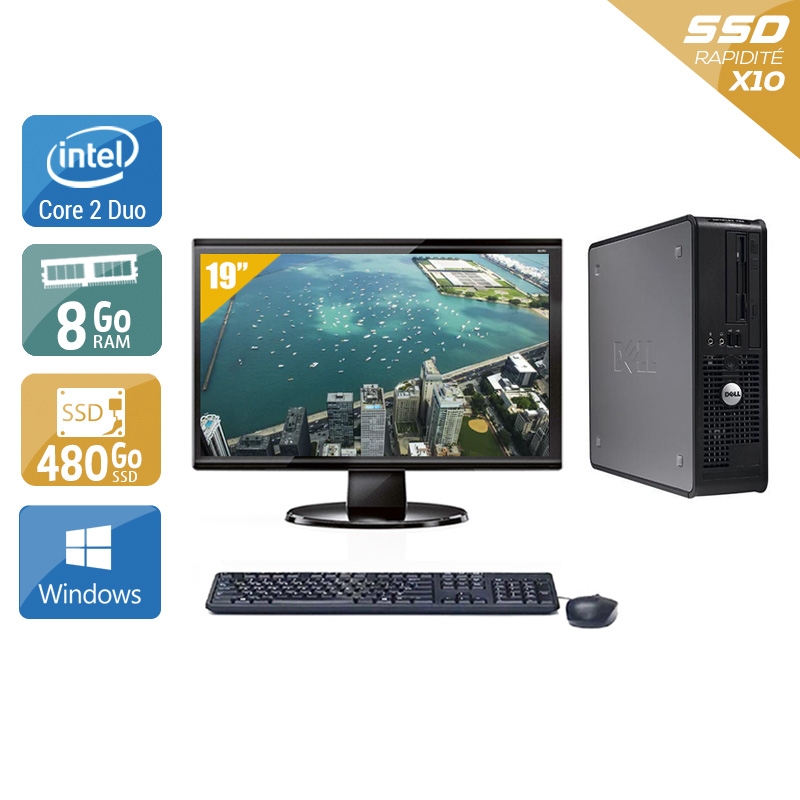 Dell Optiplex 760 SFF Core 2 Duo avec Écran 19 pouces 8Go RAM 480Go SSD Windows 10