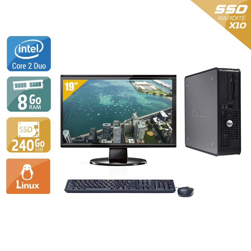 Dell Optiplex 760 SFF Core 2 Duo avec Écran 19 pouces 8Go RAM 240Go SSD Linux