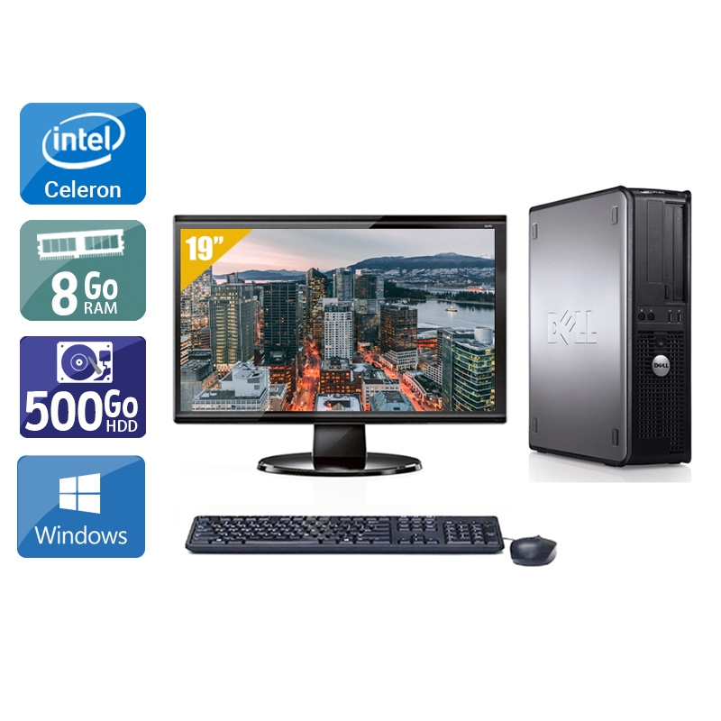 Dell Optiplex 780 Desktop Celeron Dual Core avec Écran 19 pouces 8Go RAM 500Go HDD Windows 10