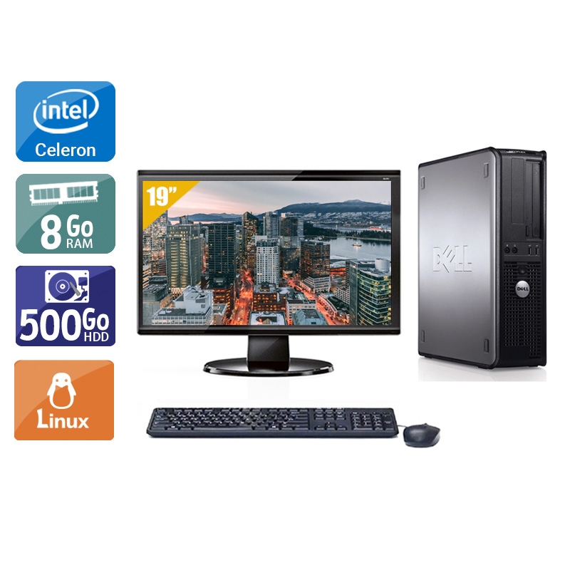 Dell Optiplex 780 Desktop Celeron Dual Core avec Écran 19 pouces 8Go RAM 500Go HDD Linux