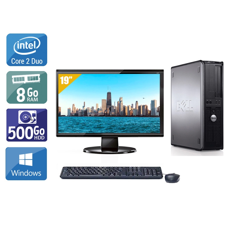 Dell Optiplex 780 Desktop Core 2 Duo avec Écran 19 pouces 8Go RAM 500Go HDD Windows 10