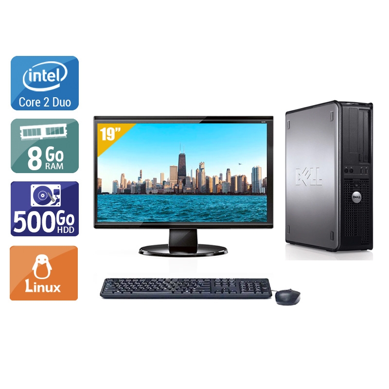 Dell Optiplex 780 Desktop Core 2 Duo avec Écran 19 pouces 8Go RAM 500Go HDD Linux