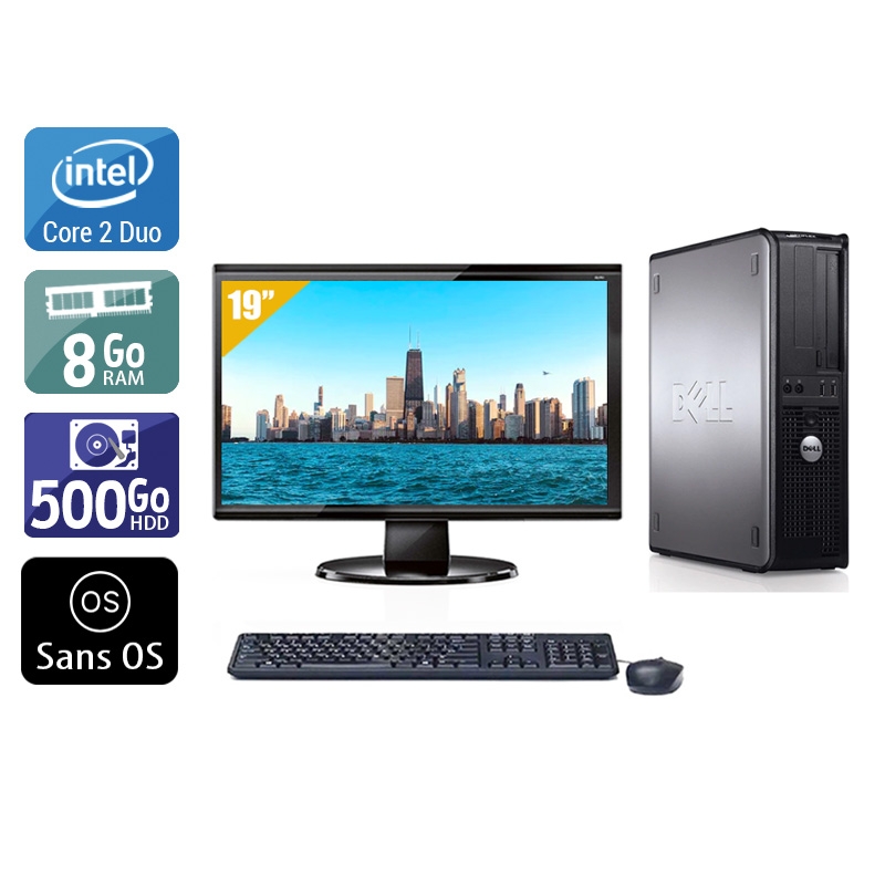 Dell Optiplex 780 Desktop Core 2 Duo avec Écran 19 pouces 8Go RAM 500Go HDD Sans OS