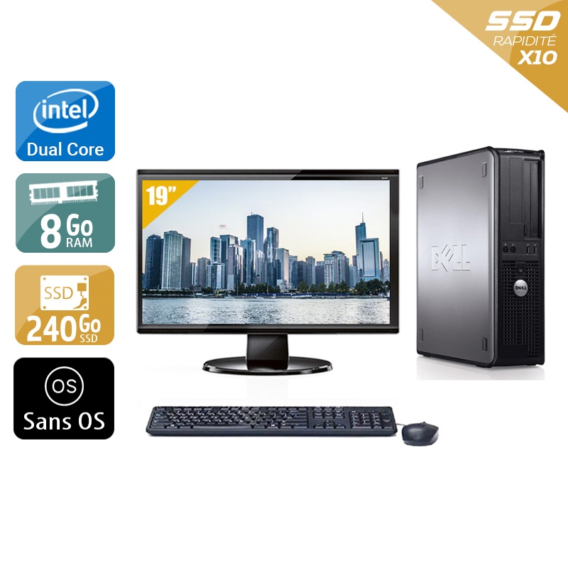 Dell Optiplex 780 Desktop Dual Core + Écran - 19'' 8Go RAM 240Go SSD Sans OS  Très bon étatOccasion certifiée reconditionnée Bon état -  reconditionné disponible sur Kiatoo