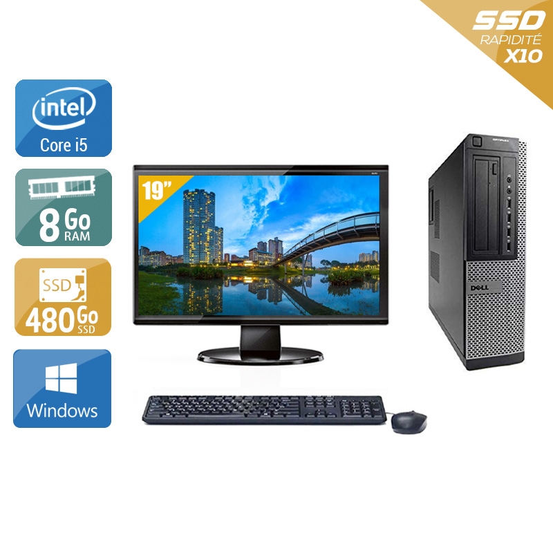 Dell Optiplex 790 Desktop i5 avec Écran 19 pouces 8Go RAM 480Go SSD Windows 10