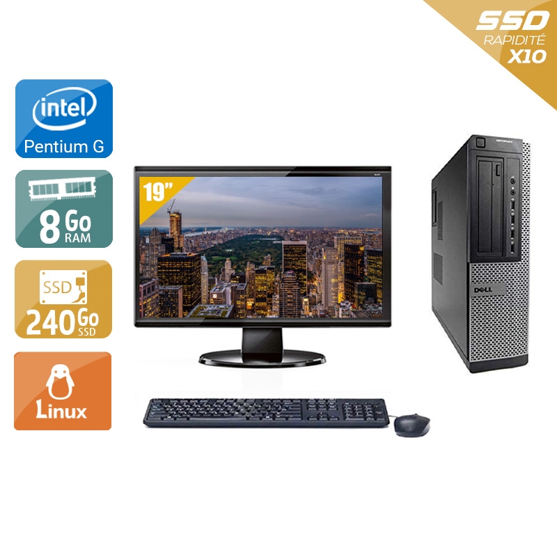 Dell Optiplex 790 Desktop Pentium G Dual Core avec Écran 19 pouces 8Go RAM 240Go SSD Linux